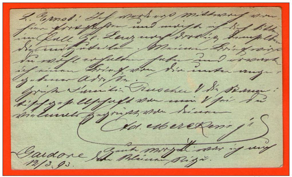 Cartolina Italy Dieci 10 Centesimi 1893 - Germany  - Entero Stationery GS Entier  Card Carta - Entero Postal