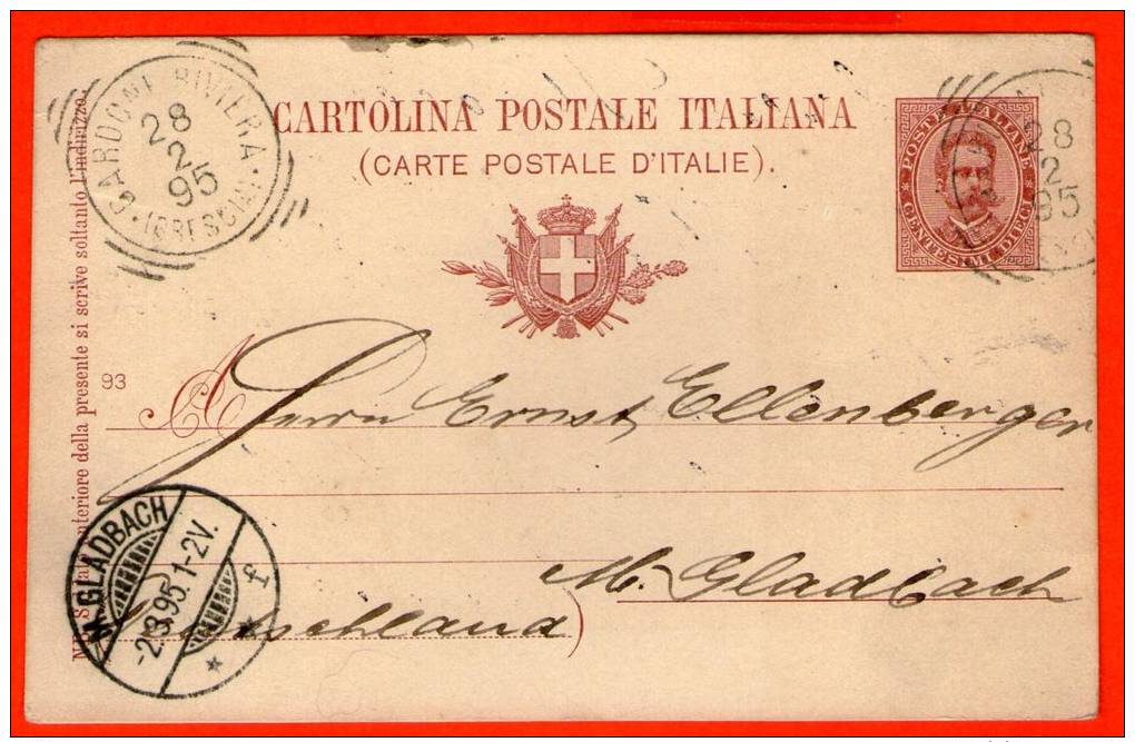 Cartolina Italy Dieci 10 Centesimi 1895 - Germany  - Entero Stationery GS Entier  Card Carta - Entero Postal