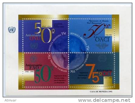 1222. ARGENTINA / ARGENTINE (1995) - Aniversarios ONU - OACI - FAO - OIT - Unused Stamps