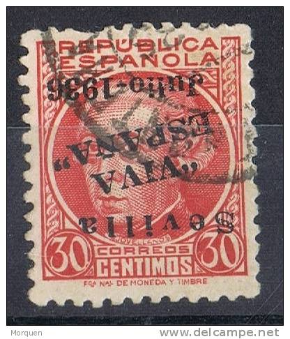 Sello 30 Cto.sobrecarga Patriotica SEVILLA, Variedad Invertida, Num 25 Hi º - Emisiones Nacionalistas