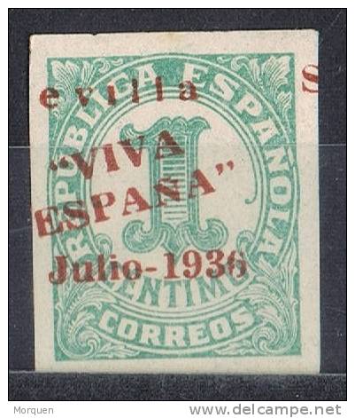 Sello 1 Cto.sobrecarga Patriotica SEVILLA, Variedad Error Color, Num 18 Hcc ** - Nationalist Issues