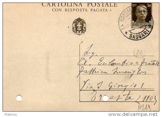 INTERO POSTALE CENT.30 CON ANNULLO DI LA MADDALENA-SASSARI - Interi Postali