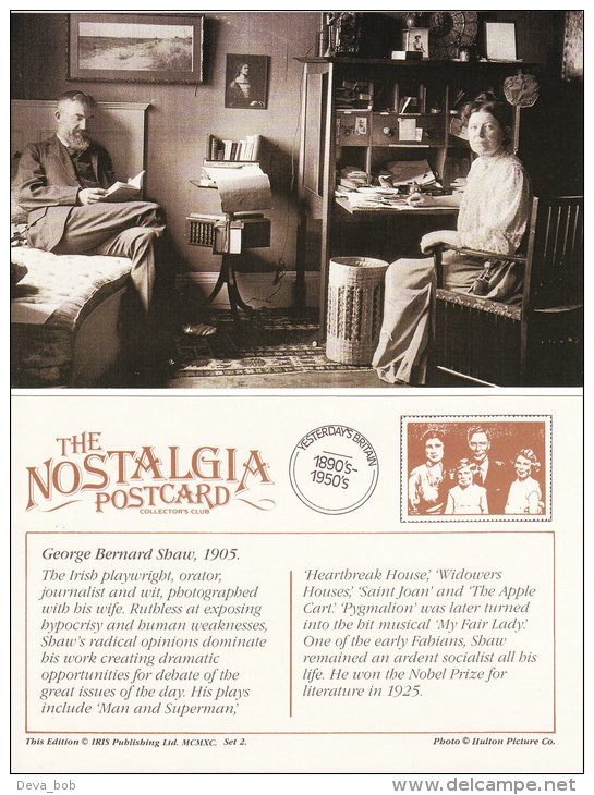 Postcard George Bernard Shaw Irish Playwright Writer Nobel Prize Nostalgia - Nobelprijs