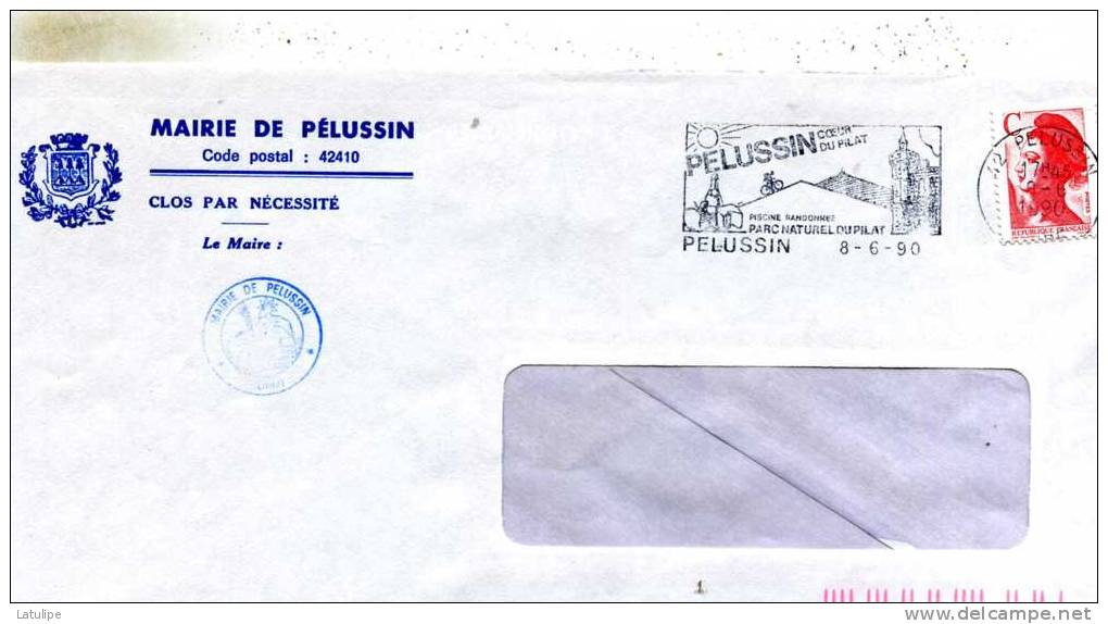 Enveloppe Obliteration Mecanique ( Flammes) Avec Ecusson De La Mairie De Pelussin  42 - Mechanical Postmarks (Advertisement)