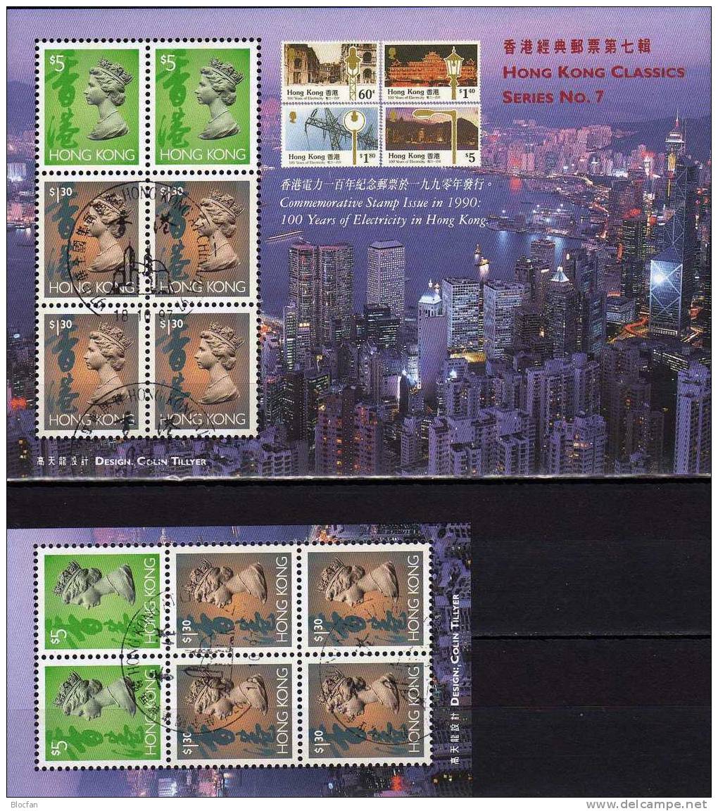 BM-Ausstellung 1997 Hongkong 666,702 ZD+Block 49 O 20€ Stadt Bei Nacht Stamp On Stamp Exposition Sheet Bloc Bf HONG KONG - Stamps On Stamps