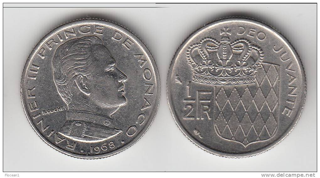 **** MONACO - 1/2 FRANC 1968 - DEMI FRANC 1968 - RAINIER III  **** EN ACHAT IMMEDIAT !!! - 1960-2001 New Francs