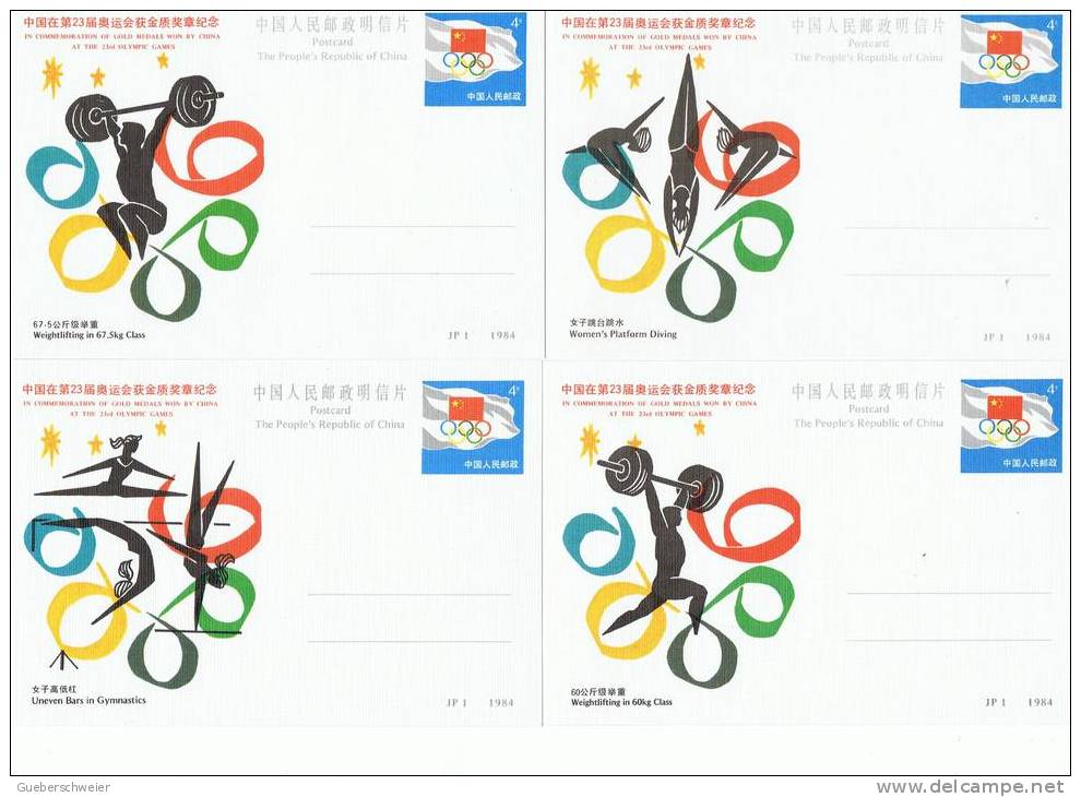JO84-E/L - CHINE Série De 14 Entiers Postaux - Médailles Olympiques Obtenues Aux Jeux De Los Angeles - Postales