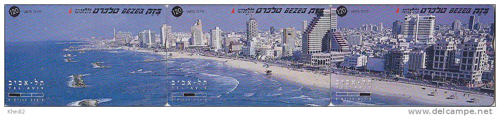 PUZZLE De 3 Télécartes Israel - TEL AVIV - Plage Mer Buildings - Phonecards Telefonkarten - Israel