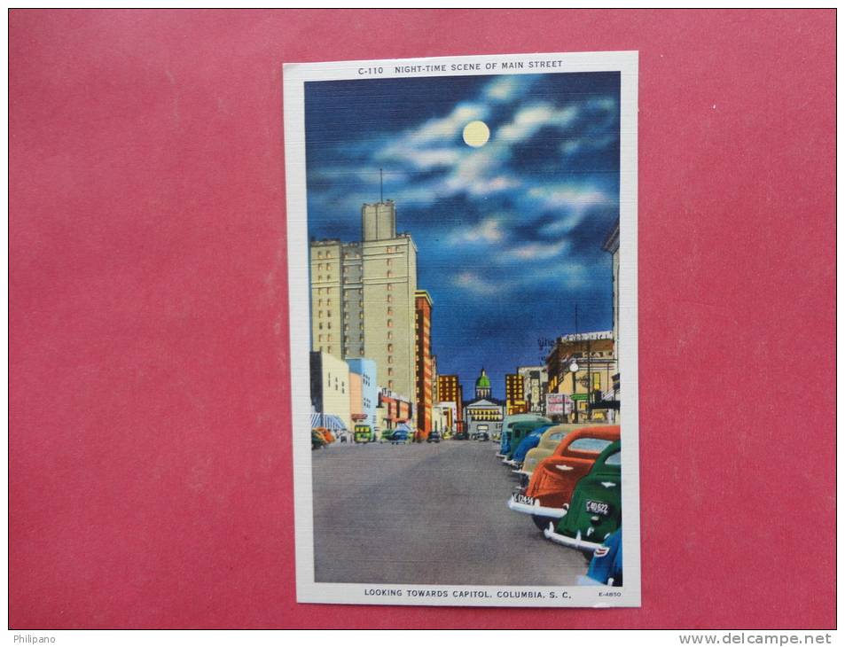 Night View--- South Carolina > Columbia  Main Street  -------Linen-- Not Mailed   Ref 931 - Columbia