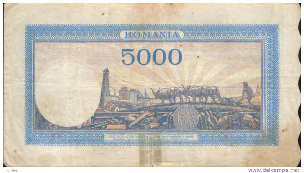 Romania-5000 Lei 2 Mai 1944 Circulated-2/scans - Rumänien