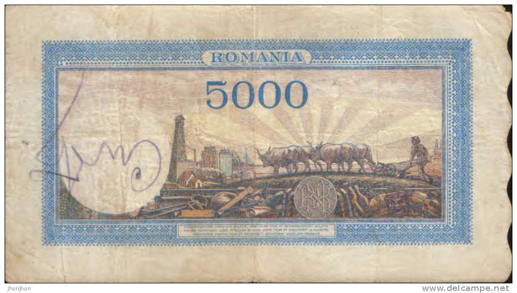 Romania-5000 Lei 28 Septembrie 1943 Circulated-2/scans - Roumanie