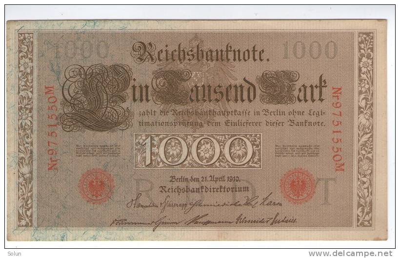 GERMANY  1000   REICHSBANKNOTE     21.4.1910 - 1000 Mark