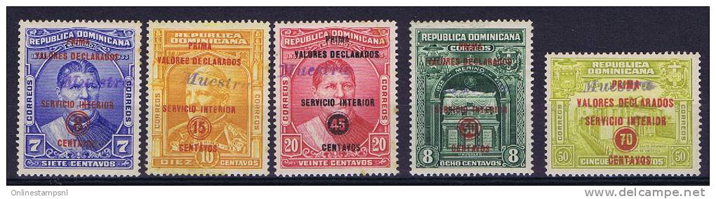 Dominican Republic, 1935 Mi 294/9, Handstamped MUESTRA RRR, Some Stamps Have Tropical Gum - Dominicaanse Republiek