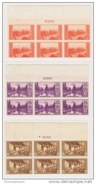 USA: 1934  Mi  364A - 373A Sc 740-49  Perforated, National Parcs  Set MNH/**  6 Blocks +sheet Margins - Unused Stamps