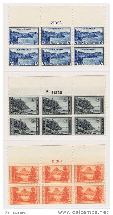 USA: 1934  Mi  364A - 373A Sc 740-49  Perforated, National Parcs  Set MNH/**  6 Blocks +sheet Margins - Unused Stamps