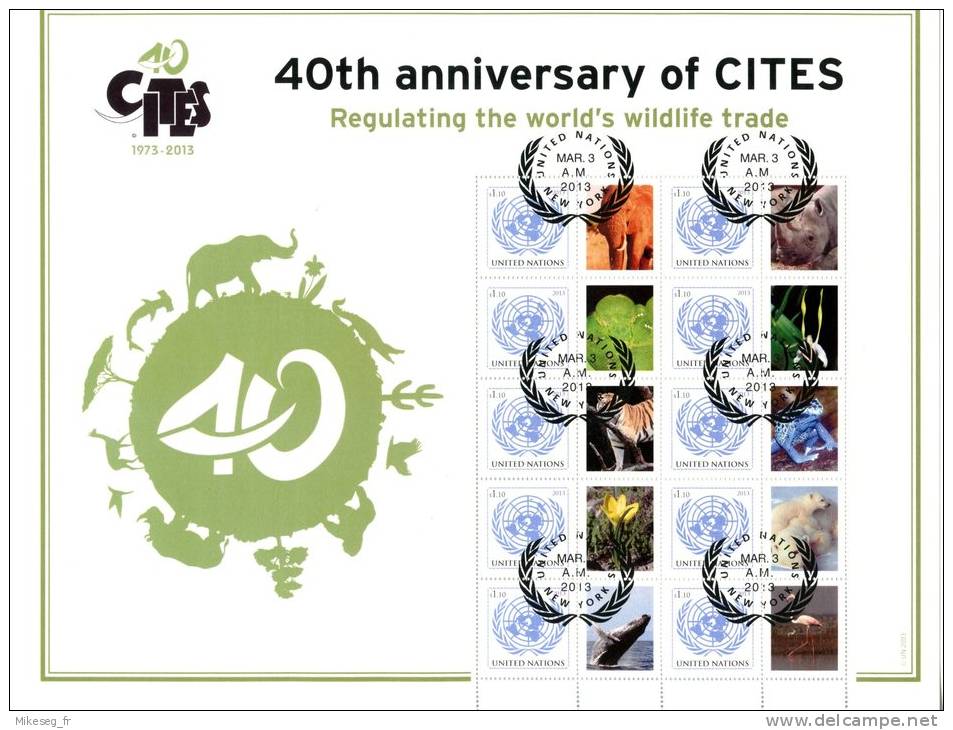 ONU New-York 2013 - Feuille De Timbres Personnalisés "40th Anniversary Of CITES" Oblit 1er Jour First Day Canceled - Blocs-feuillets