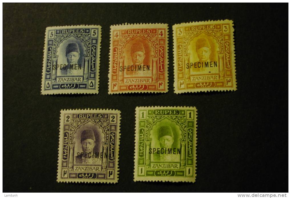 Zanzibar 108-12 Sultan Ali Bin Hamoud Overprinted SPECIMEN Some Topical Staining 1908-09 A04s - Zanzibar (...-1963)