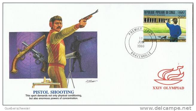 JO88-E/L10 - CONGO FDC Pentathlon Moderne Séance De Tir - Jeux Olympiques 1988 Séoul - FDC