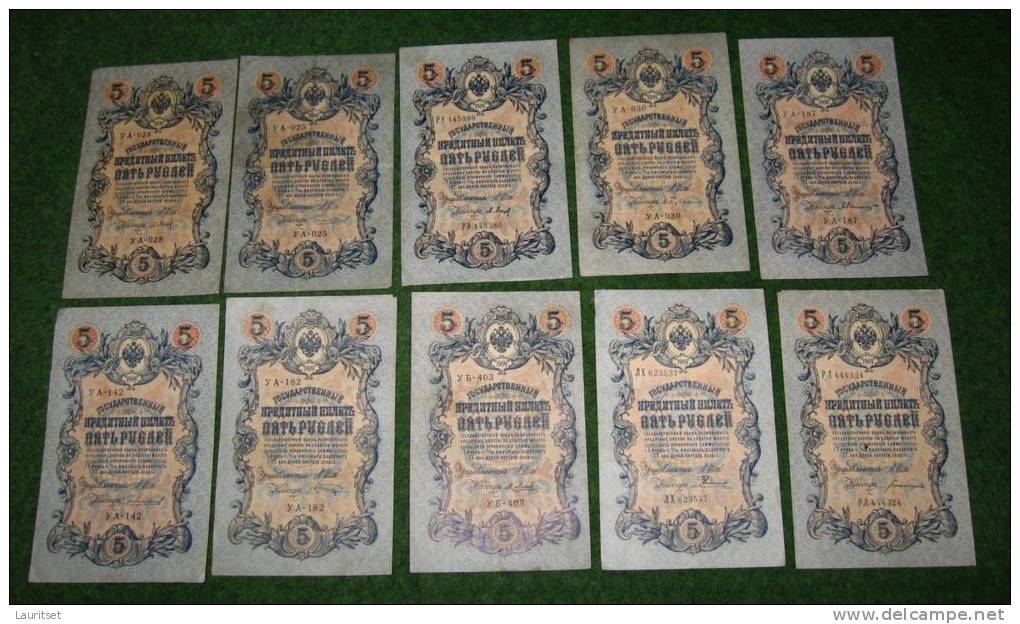 Imperial RUSSLAND RUSSIA Russie Banknote 10 X 5 Rouble Bank Notes 1909 - Russland