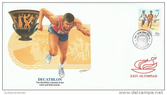 JO 177 - BARBADES / BARBADOS FDC DECATHLON - Jeux Olympiques 1988 Séoul - Barbados (1966-...)