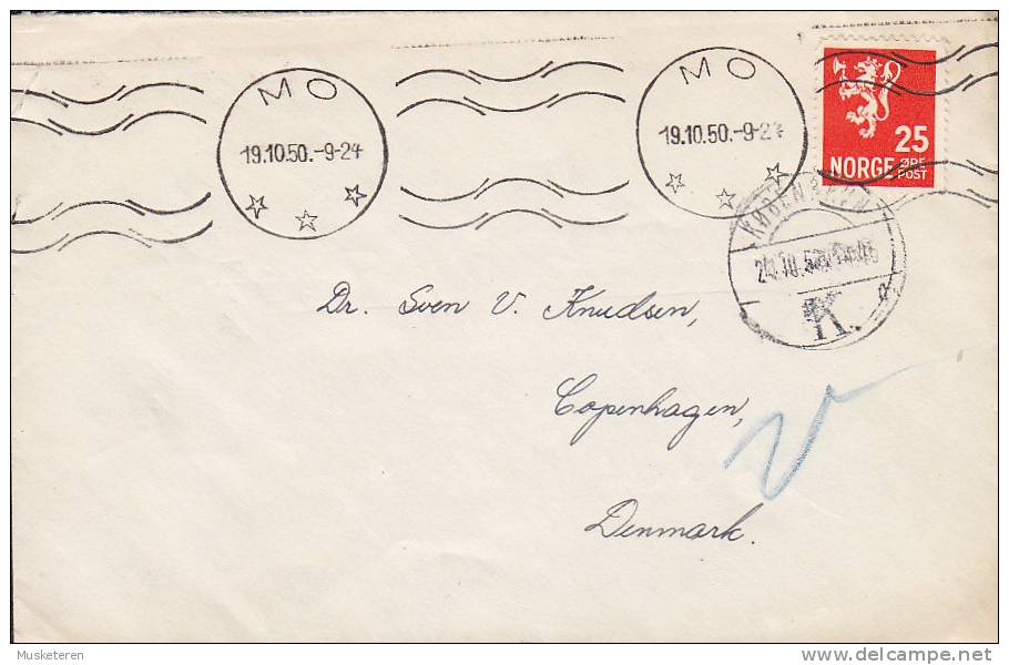 Norway Deluxe MO 1950 Cover Brief To KØBENHAVN K. (Arrival) Denmark (2 Scans) - Lettres & Documents