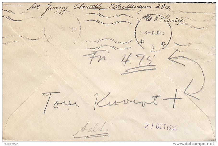 Norway Deluxe MO 1950 Cover Brief To KØBENHAVN K. (Arrival) Denmark (2 Scans) - Covers & Documents