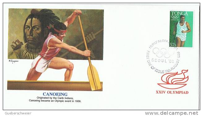 JO88-E/L20 - TONGA FDC CANOË - Jeux Olympiques 1988 Séoul - Tonga (1970-...)