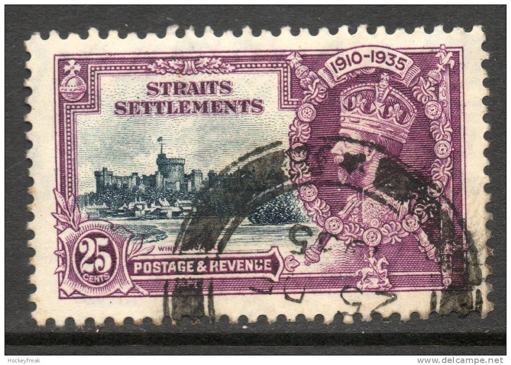 Straits Settlements 1935 - 25c Silver Jubilee SG259 - VGU-FU Tiny Corner Crease Cat £12 SG2020 - Straits Settlements