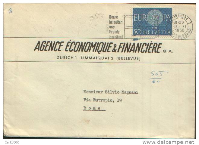 1960 DENKE BEIZEITEN ANS FREUDE .... ZURICH 1  X ROMA - Affranchissements Mécaniques