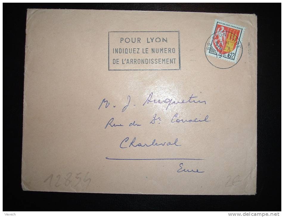 LETTRE TP BLASON AGEN 0,12F OBL.MEC. 19-3-1966 LYON GARE (69 RHONE) + NUMERO DE L'ARRONDISSEMENT - 1941-66 Escudos Y Blasones