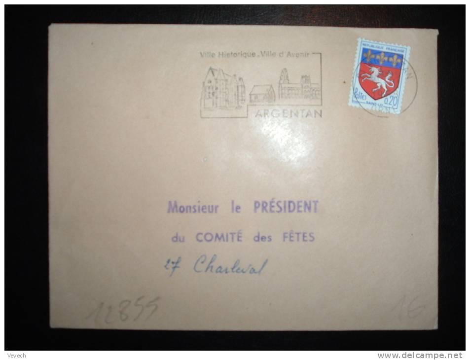 LETTRE TP BLASON SAINT-LO 0,20F OBL.MEC. 12-1-1968 ARGENTAN (61 ORNE) - 1941-66 Coat Of Arms And Heraldry