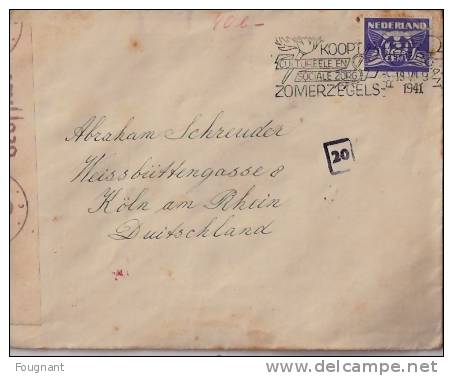 PAYS-BAS:-lettre Envoyée En ALLEMAGNE:1941 Avec Bande De CENSURE ALLEMANDE.Aigle Et Croix Gammée. - Lettres & Documents