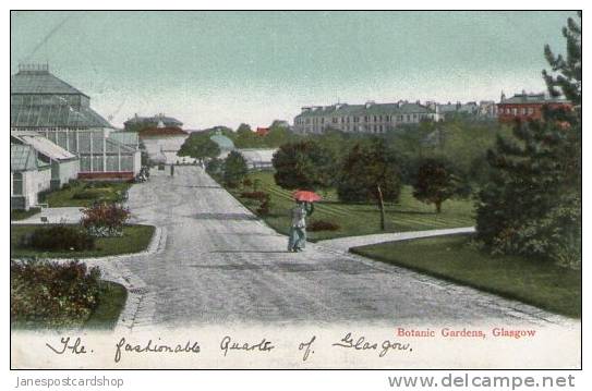 COLOURED POSTCARD BOTANIC GARDENS - GLASGOW - With Clydebank Postmark 1905 - Dunbartonshire