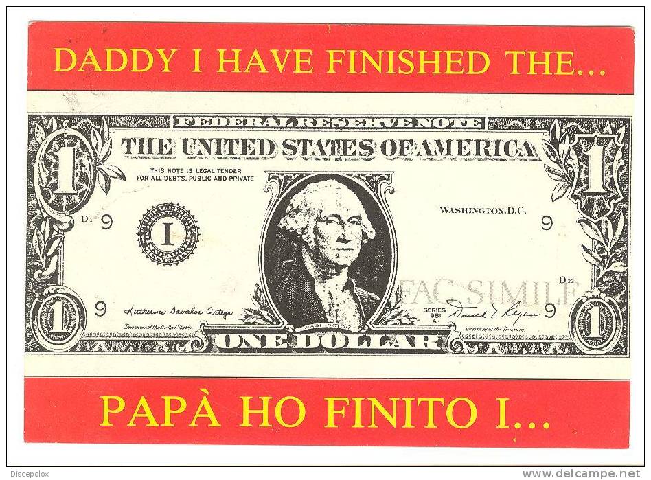 B2954 Daddy I Have Finished The Dollars - Papà Ho Finito I Soldi - Humor / Viaggiata 1991 - Monete (rappresentazioni)