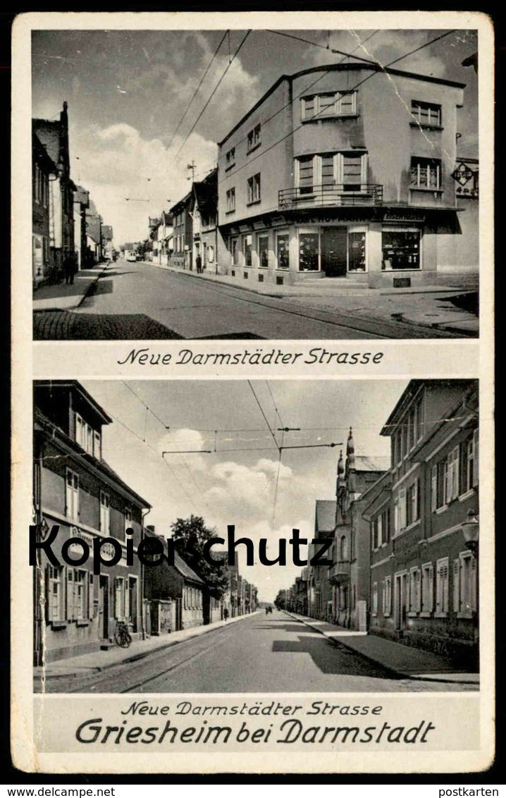 ALTE POSTKARTE GRIESHEIM BEI DARMSTADT NEUE DARMSTÄDTER STRASSE KARL HOFMANN EISENWAREN FRISEUR Strassenbahn Postcard AK - Griesheim