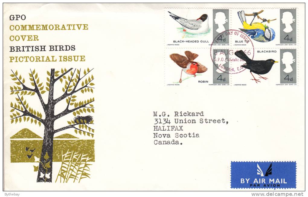 Great Britain FDC Scott #464a Block Of 4 Birds Philatelic Bureau,London Cancel - 1952-1971 Pre-Decimal Issues