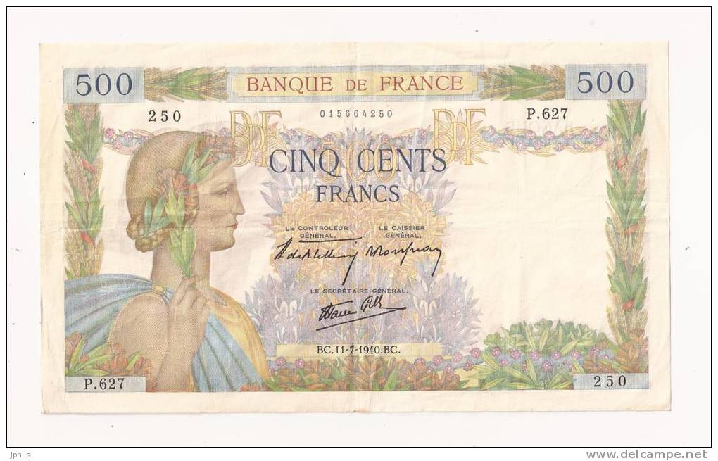 500 FRANCS 1940 - 500 F 1940-1944 ''La Paix''