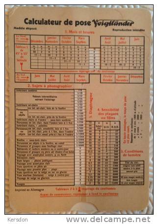 Calculateur De Pose Voigtlander - RARE - Otros & Sin Clasificación