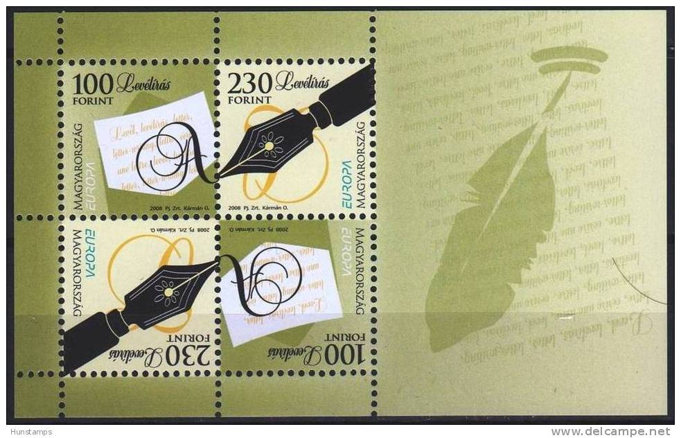 Hungary 2008. EUROPA CEPT - Writing Sheet MNH (**) Michel: Block 320 / 6.50 EUR - Blocks & Sheetlets