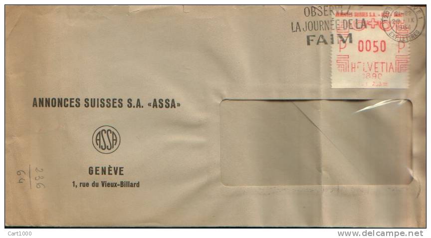 AFFRANCHISSEMENT MECANIQUE 1964 FREISTEMPEL GENEVE1 EXP.LETTRES - Postage Meters