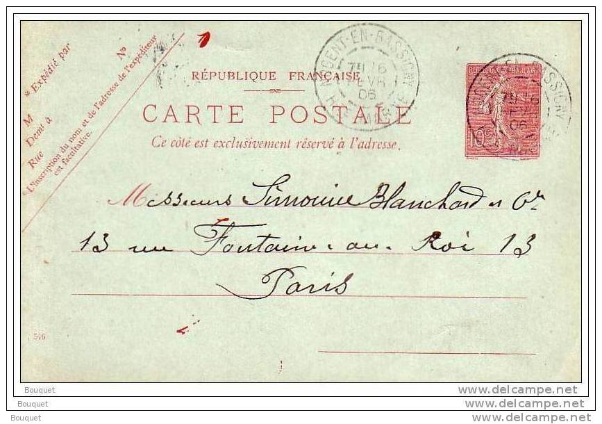 HAUTE MARNE - ENTIER POSTAL - NOGENT EN BASSIGNY - Expéditeur Mr JULES D... ? - 1906 - Nogent-en-Bassigny