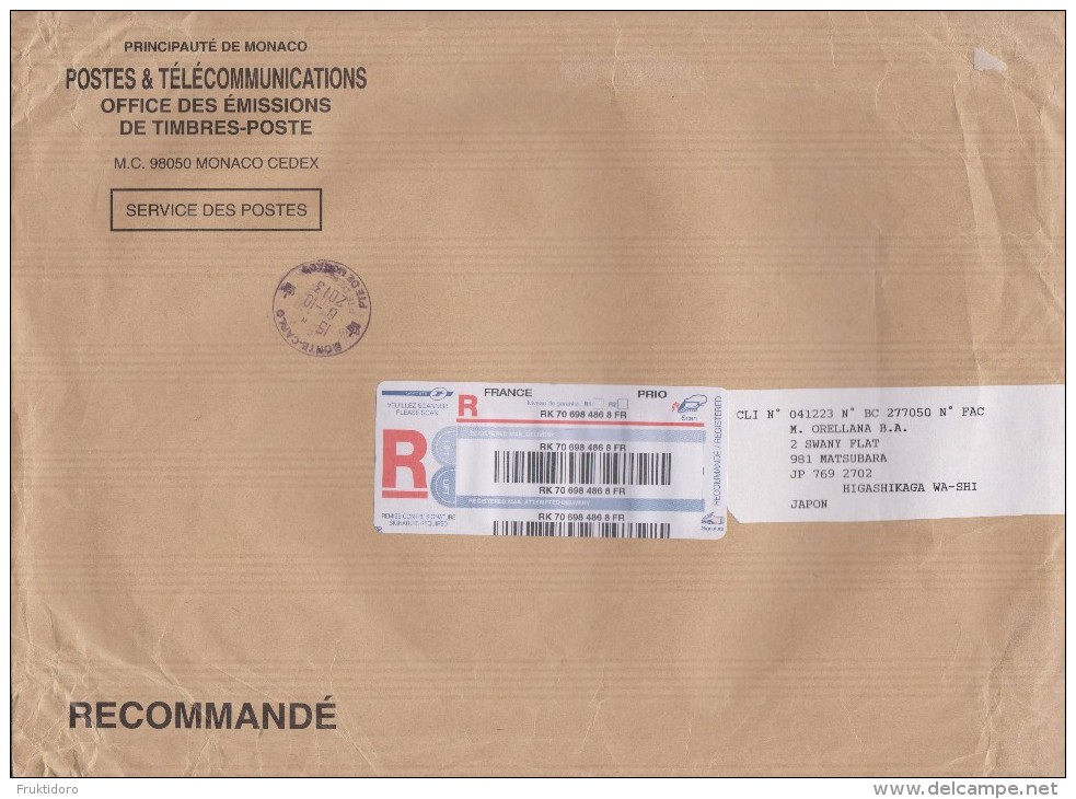 Monaco Registered Letter 2013 Recommandé - Briefe U. Dokumente