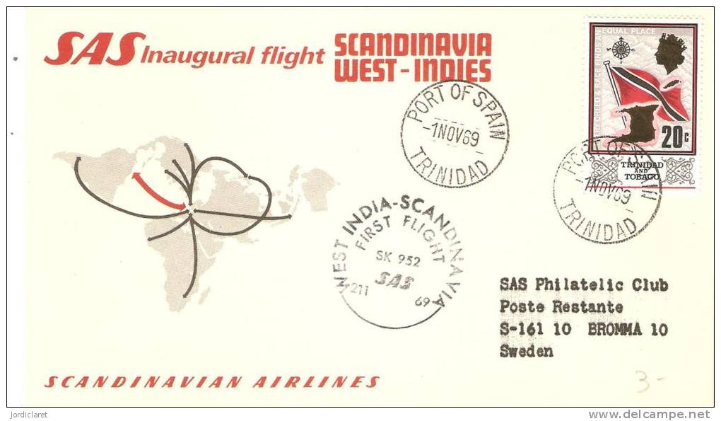 FIRST FLIGTH TRINIDAD-SUECIA 1969 - Trinidad & Tobago (1962-...)