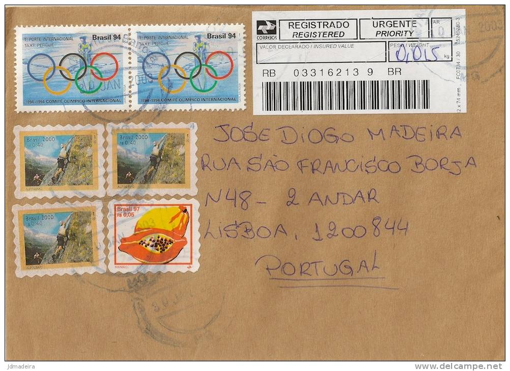 Brazil Registered Cover To Portugal With Olympics Stamps - Cartas & Documentos