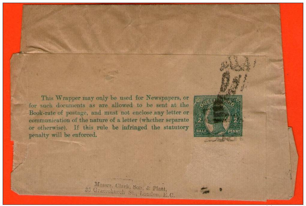 QUEENSLAND Half Penny Newspaper Wrapper Stationery Used London UK - Ganzsache Streifband Entero Faja Postal - Cartas & Documentos