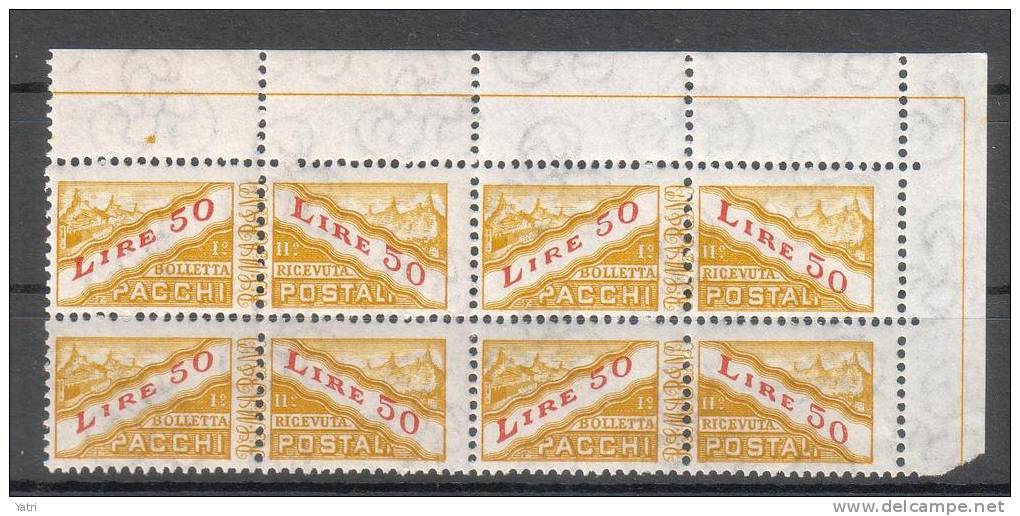 Rep. Di San Marino  -  1965 -- 50 Lire Pacchi - Quartina ** MNH - Parcel Post Stamps