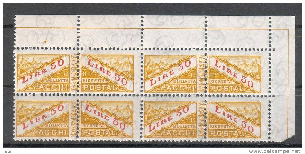 Rep. Di San Marino  -  1965 -- 50 Lire Pacchi - Quartina ** MNH - Colis Postaux