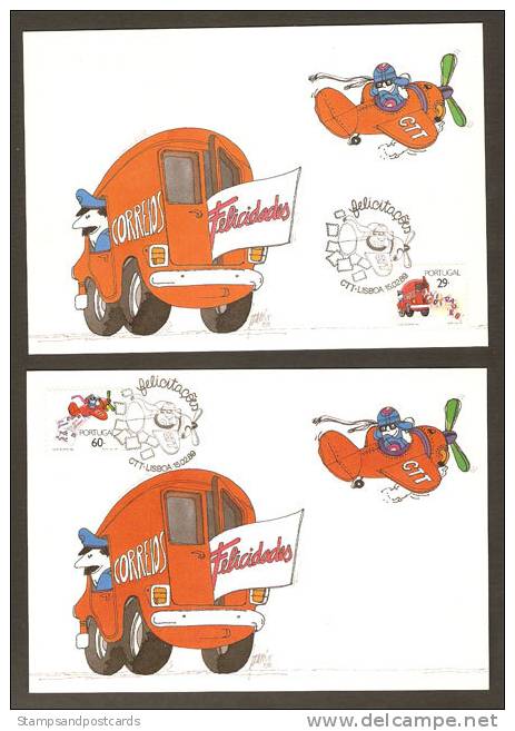 Portugal Félicitations Camion Postal Avion 2 Carte Maximum 1989 Portugal Congratulations Postal Truck Plane Maxicard - Cartes-maximum (CM)