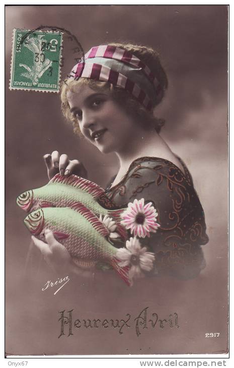 Carte Postale Fantaisie Enfant-Jeune Fille-Heureux AVRIL-Poisson-Young Girl-Child Woman-Kind-VOIR 2 SCANS- - Abbildungen