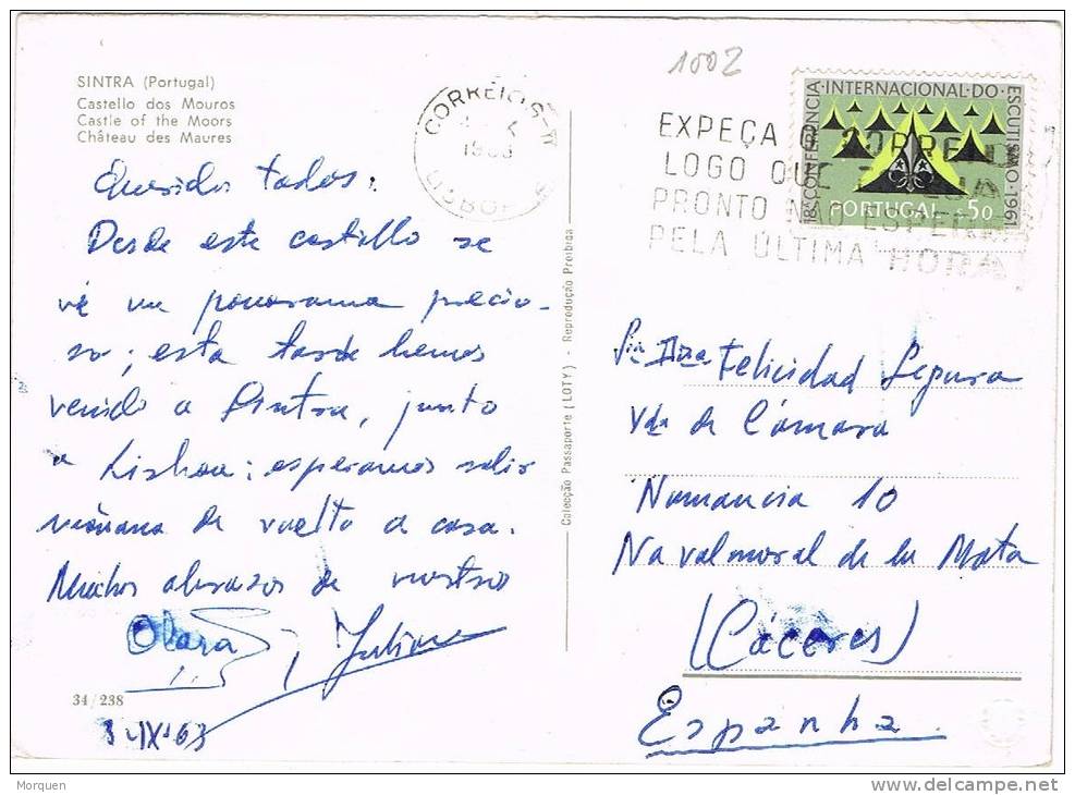 3263. Postal LISBOA (Portugal) 1963. Vista Castillo De Moros De SINTRA - Cartas & Documentos